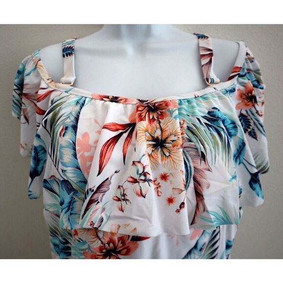 Raisins Curve H840581 Women's Plus Sz 14W White Tortuga One-Piece Swimsuit - Picture 3 of 13